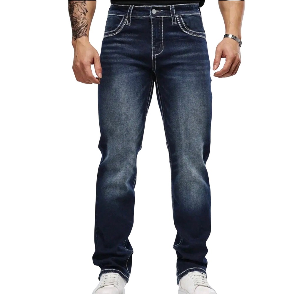 HME Men Dark Wash Straight Leg Jeans with Stitched Pockets Size 30‎
